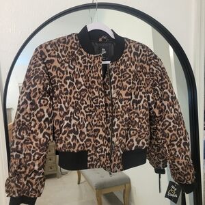 art class Leopard Print Bomber Jacket with Black Trim
